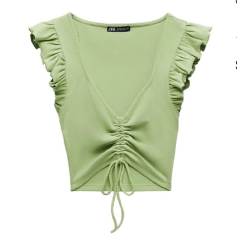 Zara Ruffled Crop Top Green, Small, 3253/309